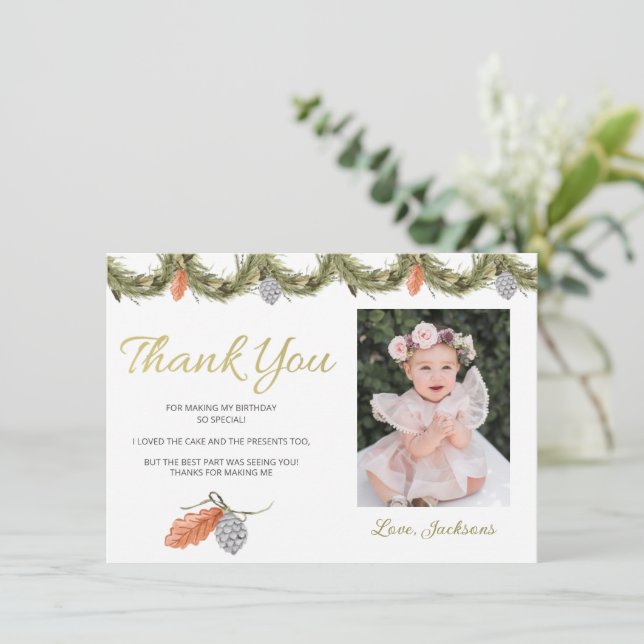 Winter Onederland Geburtstag Danke Karte (Stehend Vorderseite)