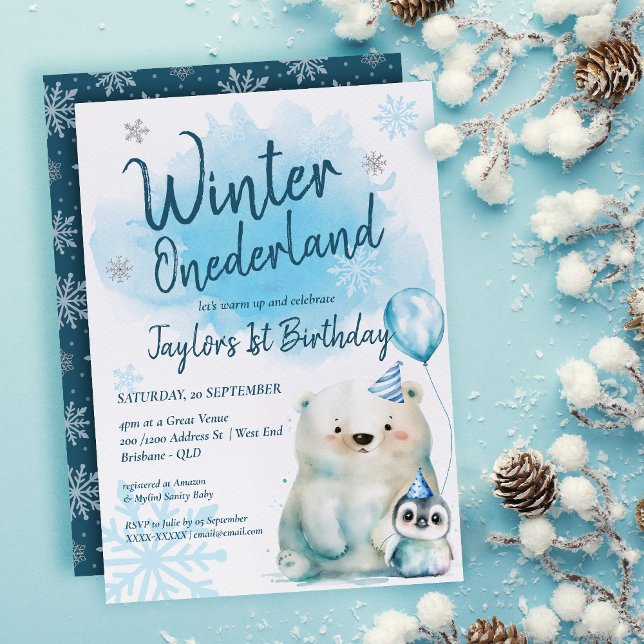 Winter Onederland Geburtstag Einladung ( Get ready to turn up the coolness at our Winter Baby Shower with this captivating invitation! )