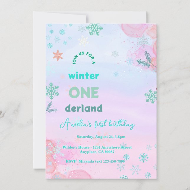 Winter Onederland Geburtstag Einladung (Vorderseite)