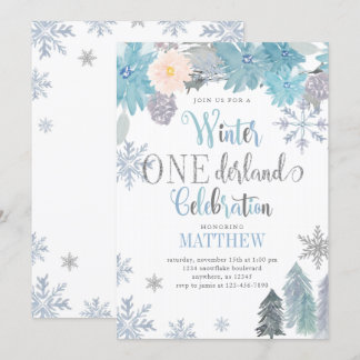 Winter ONEderland Geburtstag Einladung Blue Boy