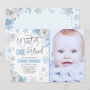 Winter ONEderland Geburtstag Einladung Blue Silver