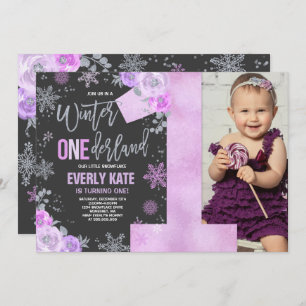 Winter ONEderland Geburtstag Einladung Lilac Silve