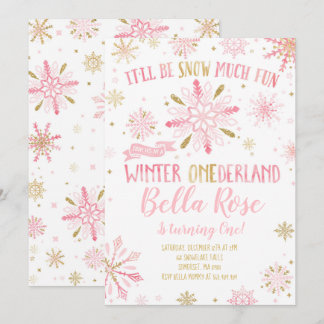 Winter ONEderland Geburtstag Einladung Pink Gold