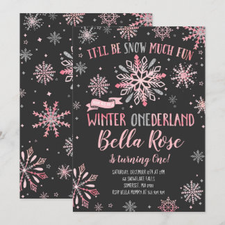 Winter ONEderland Geburtstag Einladung Rosa Silber