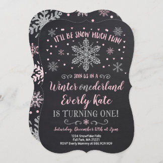 Winter ONEderland Geburtstag Einladung Rosa Silber