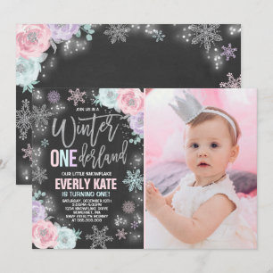 Winter ONEderland Geburtstag Einladung Rosa Silber