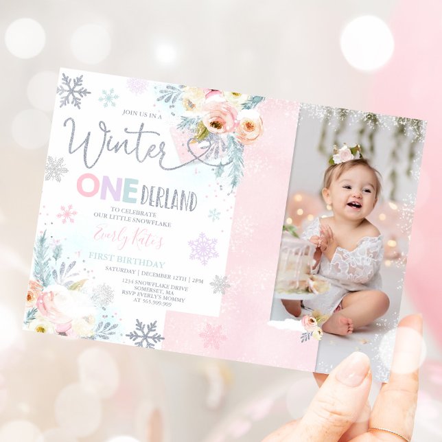 Winter ONEderland Geburtstag Einladung Silver Pink (Von Creator hochgeladen)