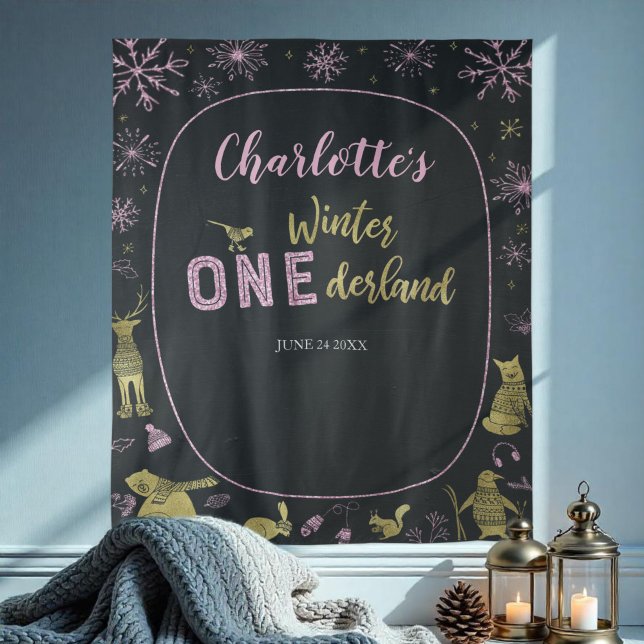 Winter Onederland Geburtstag Hintergrund Schneeflo Wandteppich (Von Creator hochgeladen)