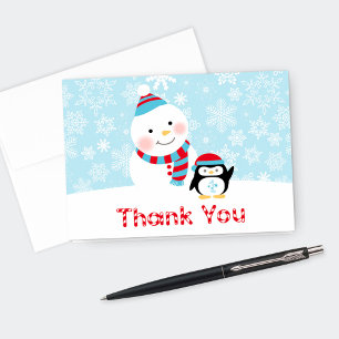 Winter ONEderland Geburtstag Schneemann und Pingui Dankeskarte