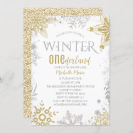 Winter Onederland Geburtstag Silver Gold Snowflake Einladung