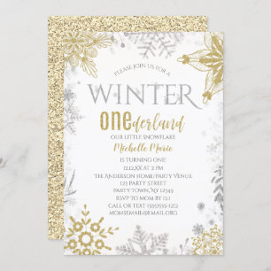 Winter Onederland Geburtstag Silver Gold Snowflake Einladung