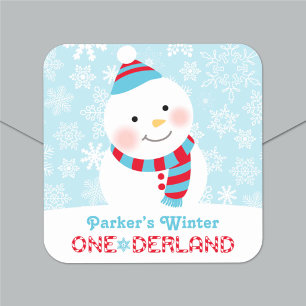 Winter ONEderland Geburtstag Snowman Quadratischer Aufkleber