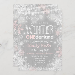 Winter ONEderland Geburtstags-Einladungs-Rosa-Weiß Einladung
