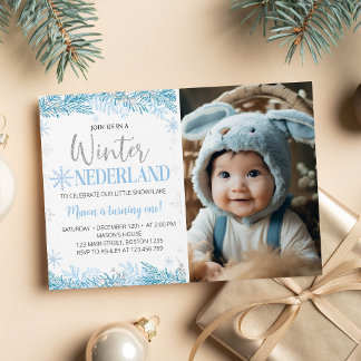 Winter Onederland Geburtstags-Foto Einladung