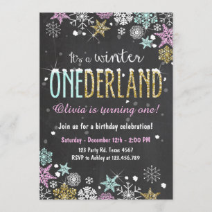 Winter Onederland Geburtstags-Party laden Mädchen Einladung