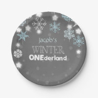 Winter onederland Geburtstags-Teller-Schneeflocken