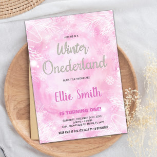 Winter ONEderland Geburtstagseinladungen Pink Glit Einladung