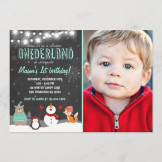 Winter ONEderland Geburtstagsparty Einladung Mint