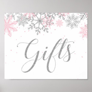 Winter-Onederland-Geschenke Rosa Silber-Schneefloc Poster