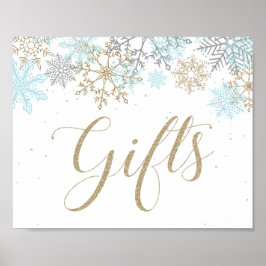 Winter Onederland - Geschenke Sign Blue Snowflake Poster