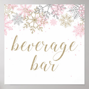 Winter Onederland Getränkebar Schild Rosa und Gold