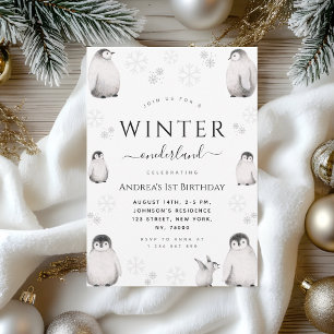 Winter Onederland Gezeichnet Pinguin 1. Geburtstag Save The Date