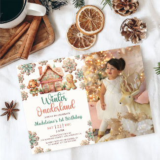 Winter Onederland Gingerbrot Weihnachten Geburtsta Einladung