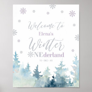 Winter onederland Girl 1. Geburtstag Begrüßungszei Poster