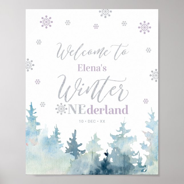 Winter onederland Girl 1. Geburtstag Begrüßungszei Poster (Vorne)