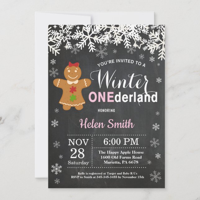 Winter Onederland Girl 1. Geburtstag Einladung (Vorderseite)
