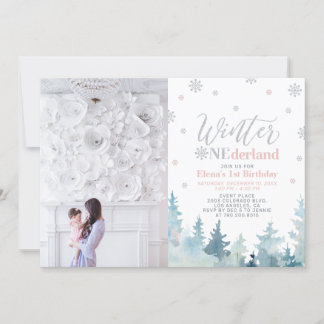 Winter Onederland Girl 1. Geburtstag Foto Einladung