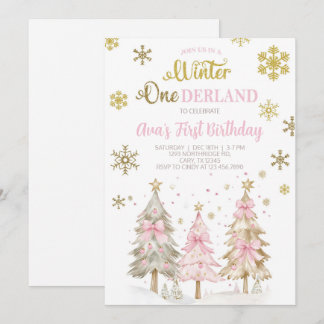 Winter ONEderland girl Christmas birthday invite. Einladung