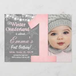 Winter Onederland Girl Gray Snowflake Geburtstag Einladung