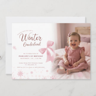 Winter Onederland Girl Photo First Birthday Party Einladung