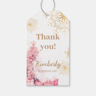 Winter Onederland Girl Pink Gold Geschenktag Geschenkanhänger