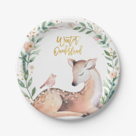 Winter ONEderland Gold Greenery Deer Woodland Pappteller
