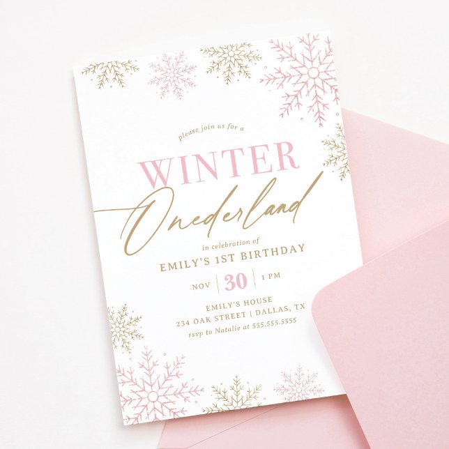 Winter Onederland Gold Pink Glitzer 1. Geburtstag Einladung (Von Creator hochgeladen)