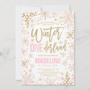 Winter ONEderland Gold Snowflake 1. Geburtstag Einladung