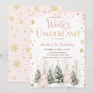 Winter Onederland Goldene Schneeflocken 1. Geburts Einladung