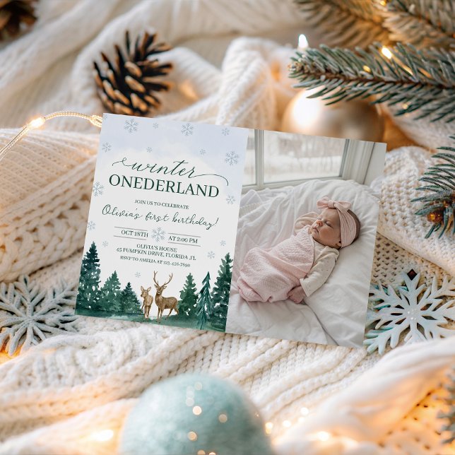Winter ONEderland-Hirsch-Foto-Einladung Einladung (Von Creator hochgeladen)