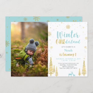 Winter Onederland, Junge 1. Foto Geburtstag Einladung