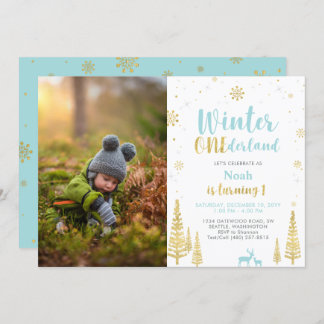 Winter Onederland, Junge 1. Foto Geburtstag Einladung