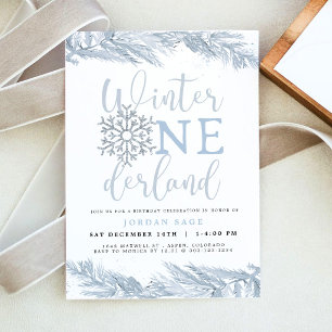 Winter Onederland Jungen-Einladung, blaue Schneefl Einladung