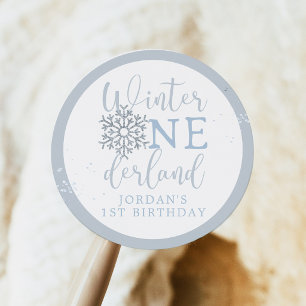 Winter Onederland Jungen Favorit, Blaue Schneefloc Runder Aufkleber