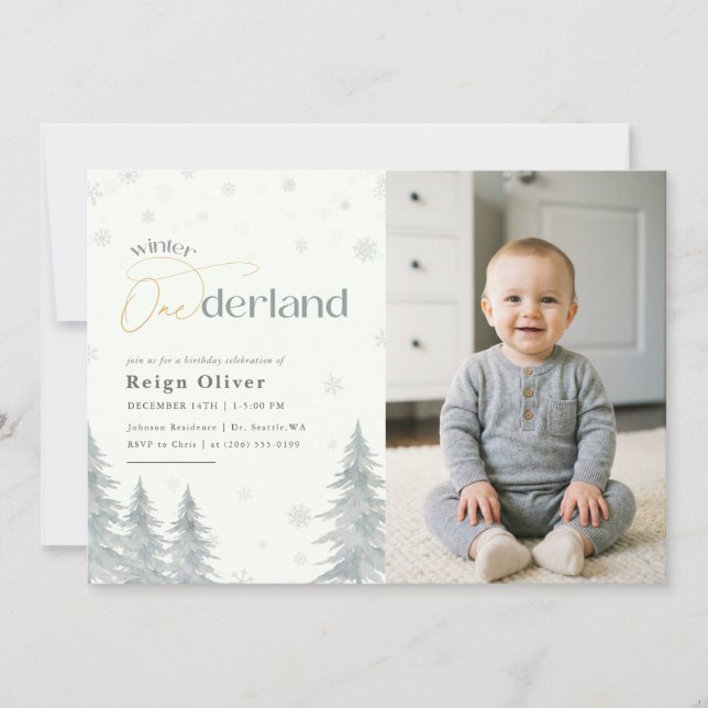 Winter Onederland Kid Photo First Birthday Party Einladung (Vorderseite)