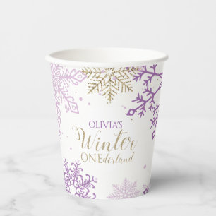 Winter Onederland lila Gold zum ersten Geburtstag Pappbecher