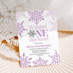 Winter Onederland Lila Snowflake 1. Geburtstag Einladung