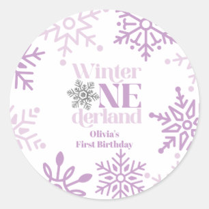 Winter Onederland Lila Snowflake 1. Geburtstag Runder Aufkleber