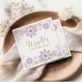 Winter Onederland Lila und Gold Snowflake Serviette