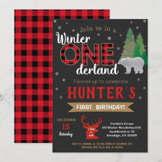 Winter Onederland Lumberjack Einladungen zum Gebur